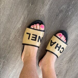 Chanel Black and Tan Women's Sandals